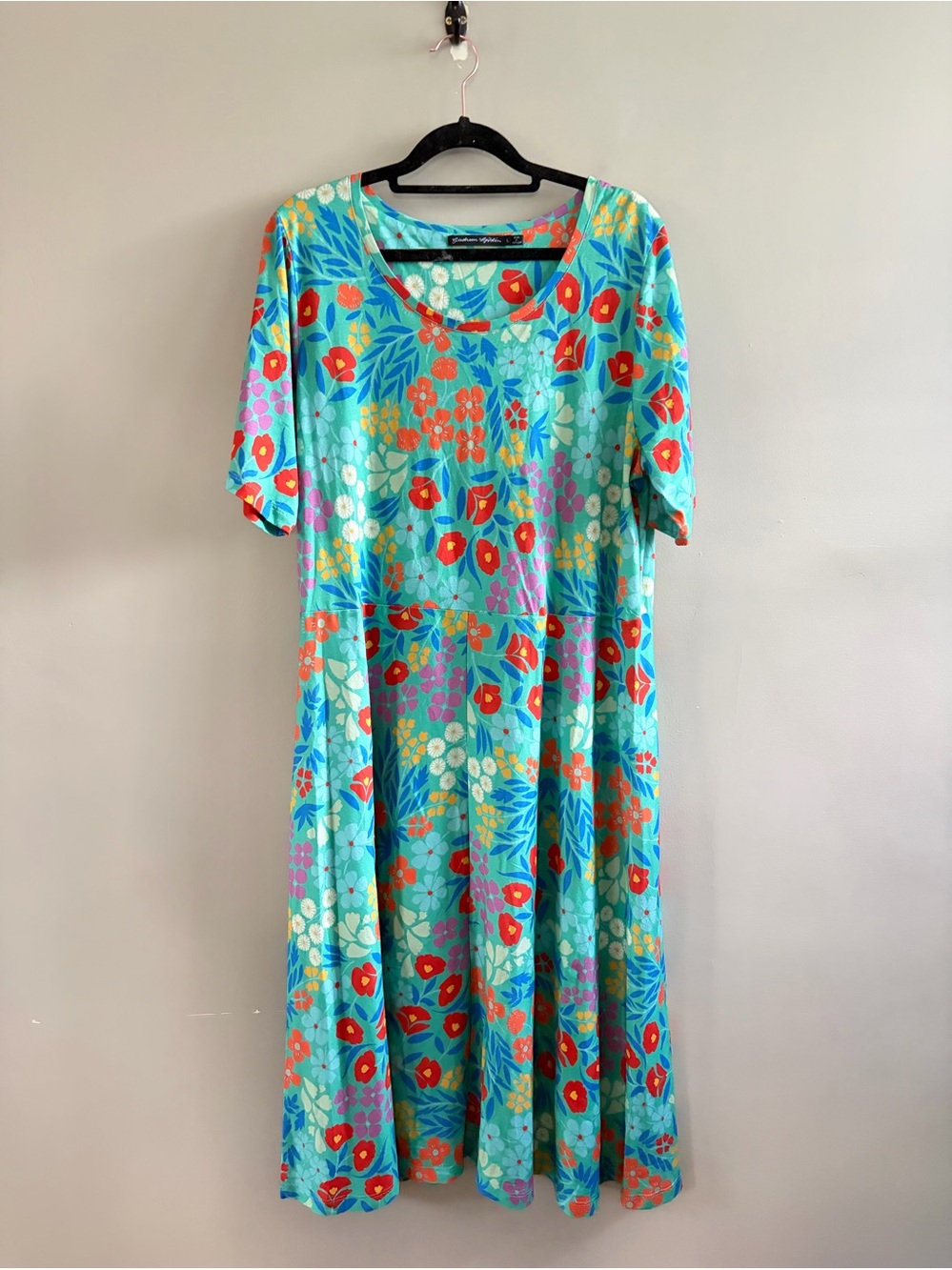 Gudrun Sjoden Short Sleeve Floral Midi Dress Blue Colorful Size Large